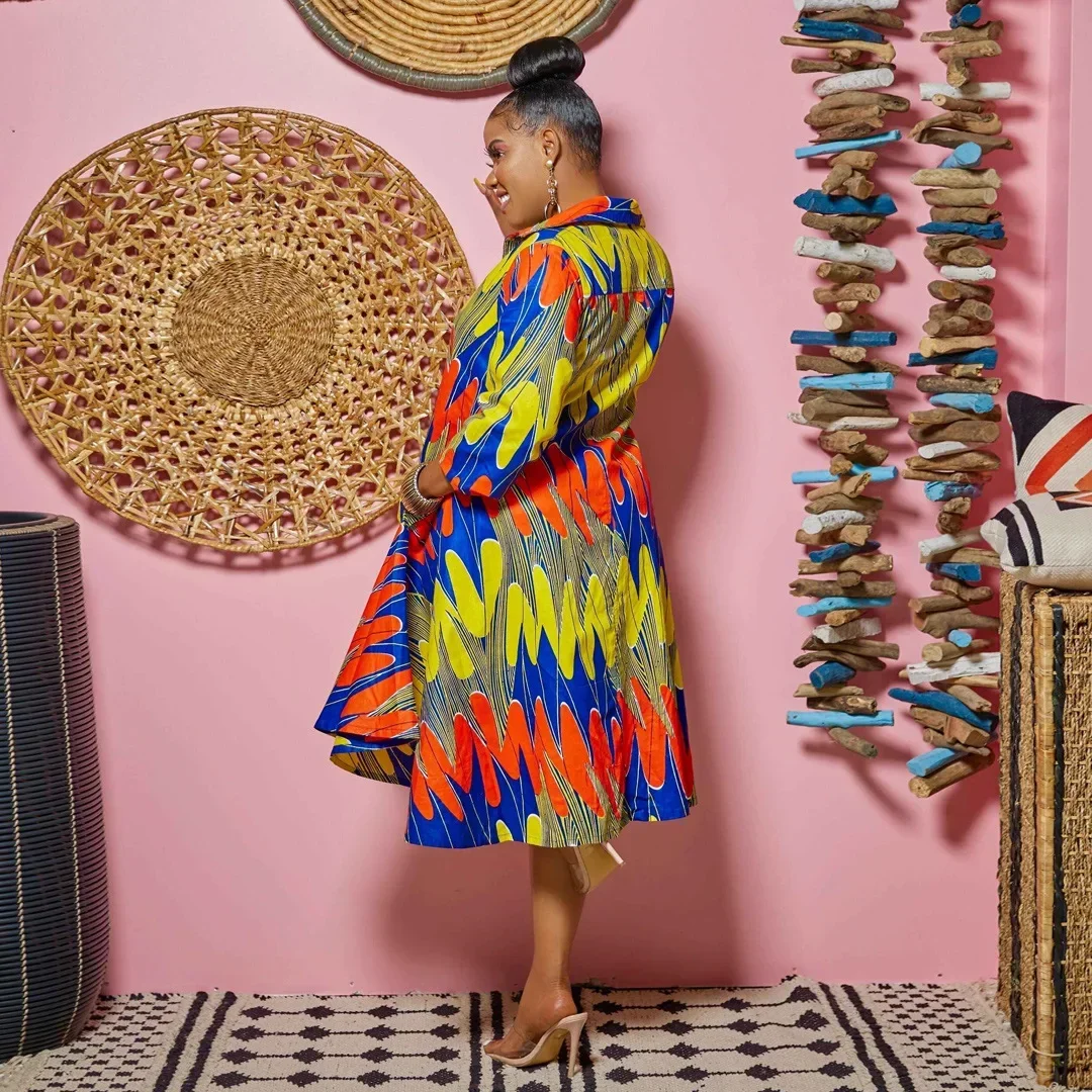 Летнее сексуальное африканское женское платье с v-образным вырезом и рукавом три четверти с принтом длиной до колена, платья с африканским принтом, африканская одежда