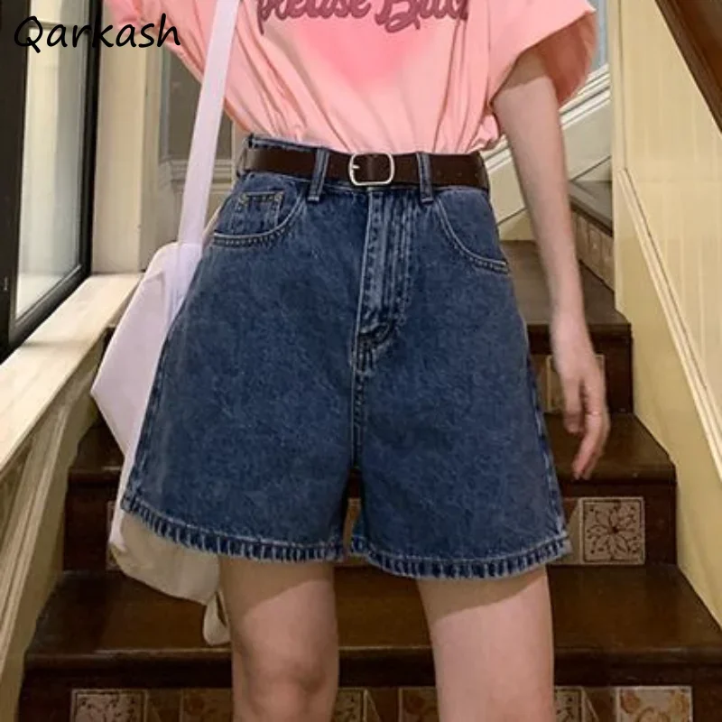 

Denim Shorts Women Straight Casual High Waist American Style BF Summer Vintage Solid All-match Students Hotsweet Chic Distressed