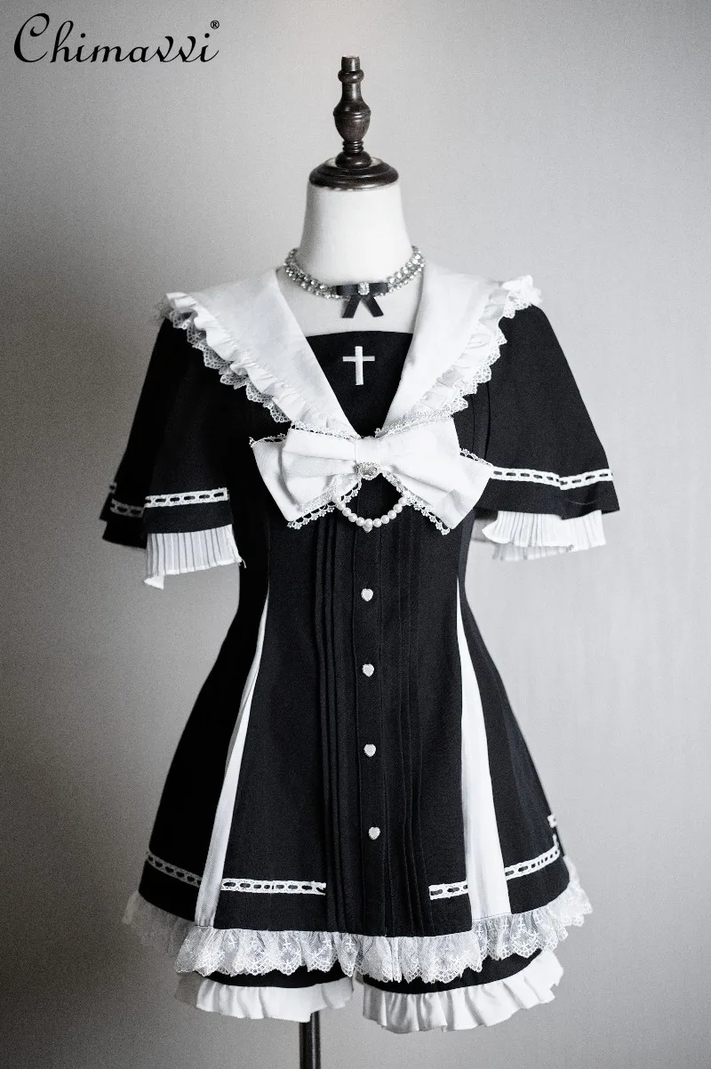 Japanse stijl Mine-serie jurkset Subcultuur korte mouw Cape slanke jurk Top en shorts Tweedelige Lolita-set voor dames