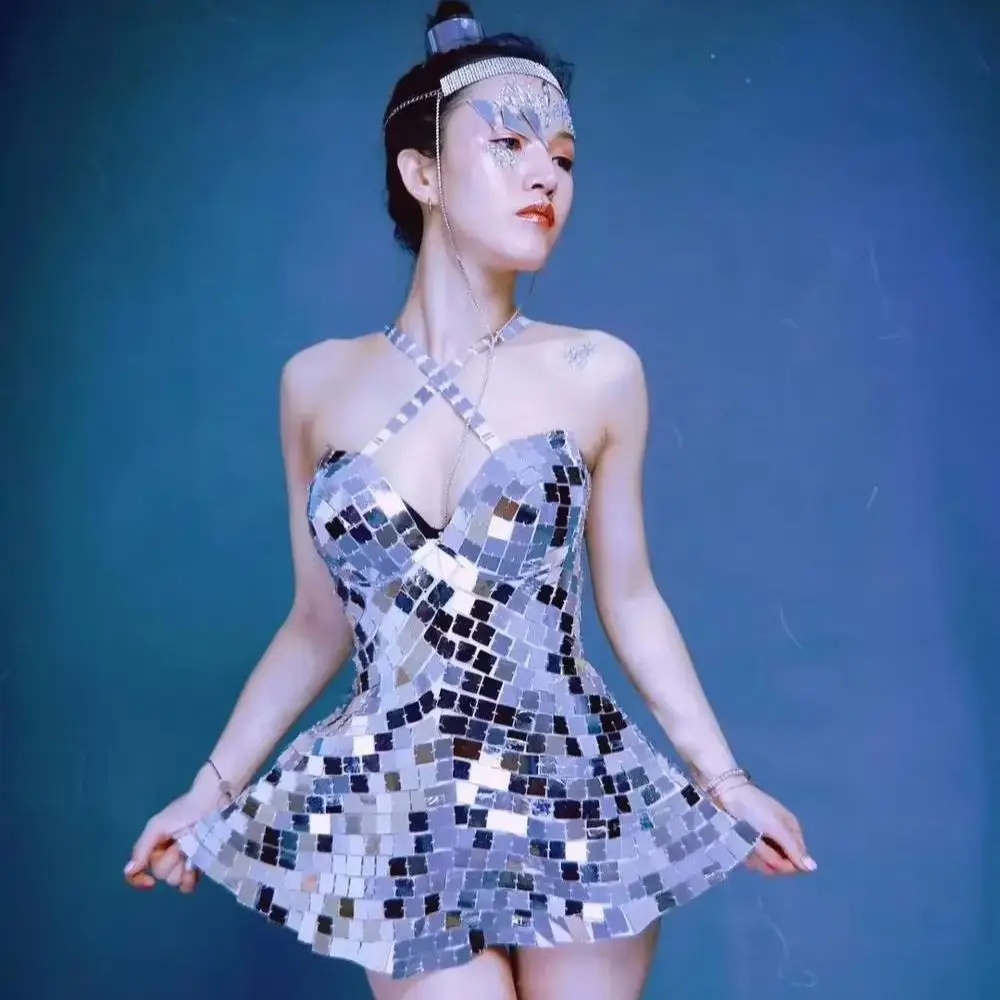 

Сексуальные женские комбинезоны с зеркальным эффектом для выступлений в ночных клубах, зеркальные костюмы для девушек, с высокой талией, облегающие, для вечеринок