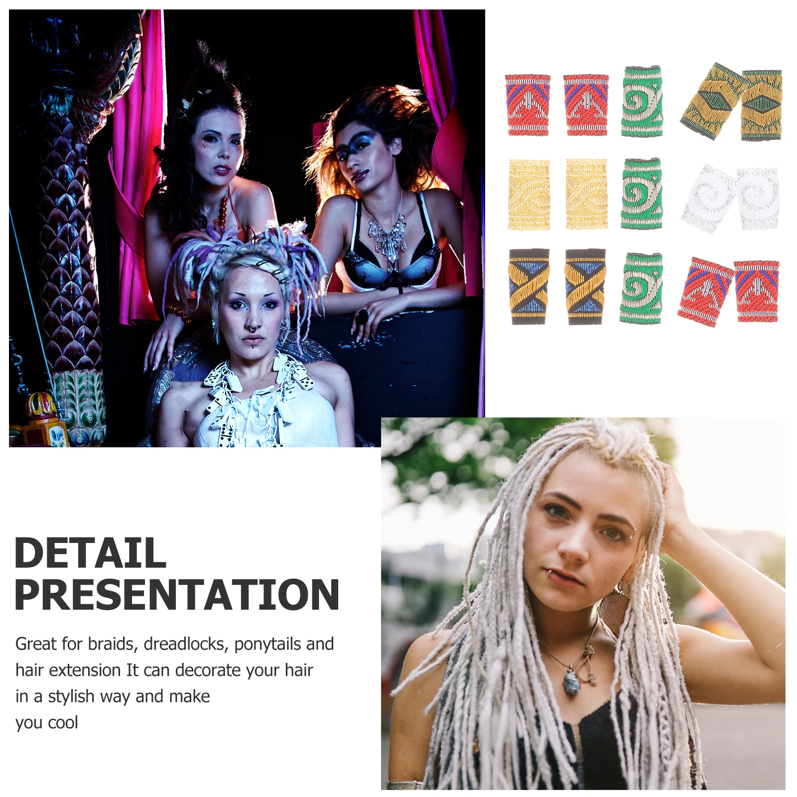 

15Pcs Dreadlock Hair Cuffs Colorful Lightweight Cloth Braid Rings Hair Decoration Tube Braids Extensions Accessories