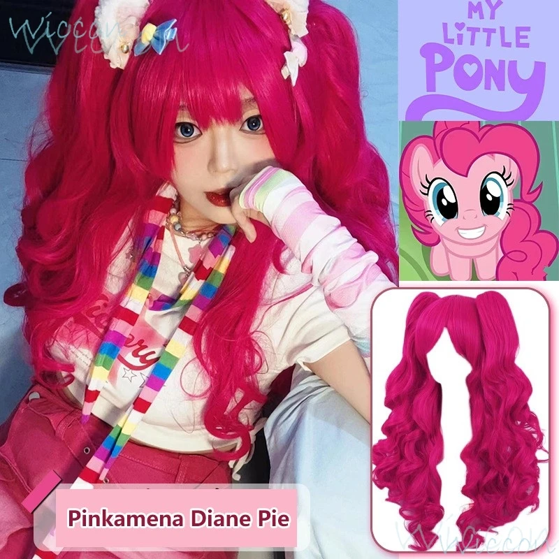 Anime Pinkie Pie Cos My Little PP Pinkamena Diane Pie Cosplay Personification Pony Cos Cute Lovely Pink Wig Wavy Curls Party