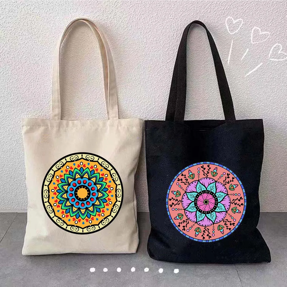 

Vintage Indian Floral Mandala Ethnic Colorful Fashion Girl Canvas Cotton Tote Bag Harajuku Shopper Casual Beach Shopping Handbag