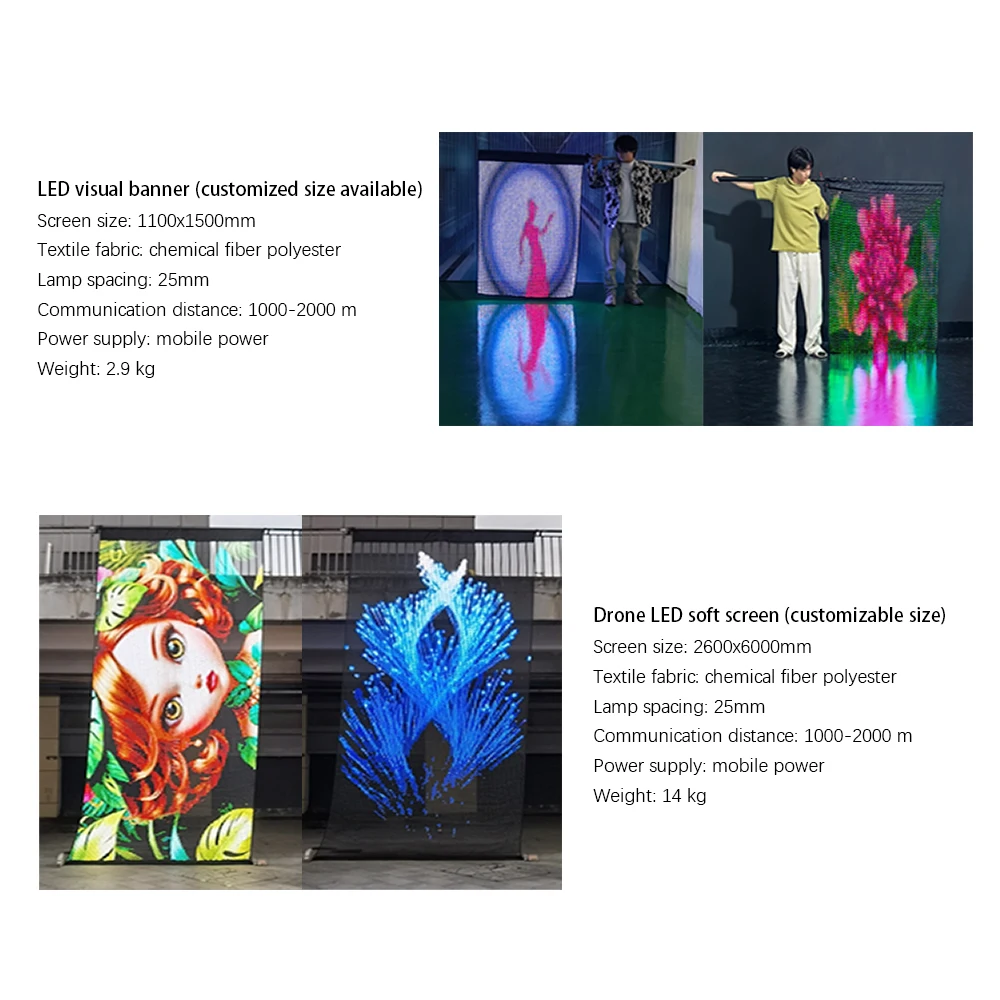 P25 Verwijderbaar Vliegend LED-scherm Flexibel LED Transparant Magisch Tapijt Scherm met drone voor reclamepresentatie