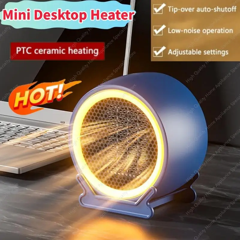 Mini Desktop Space Heater PTC Fast Heating Portable Small Fan Heater Adjustable Temp Anti Tip Over Protection For Desk Office