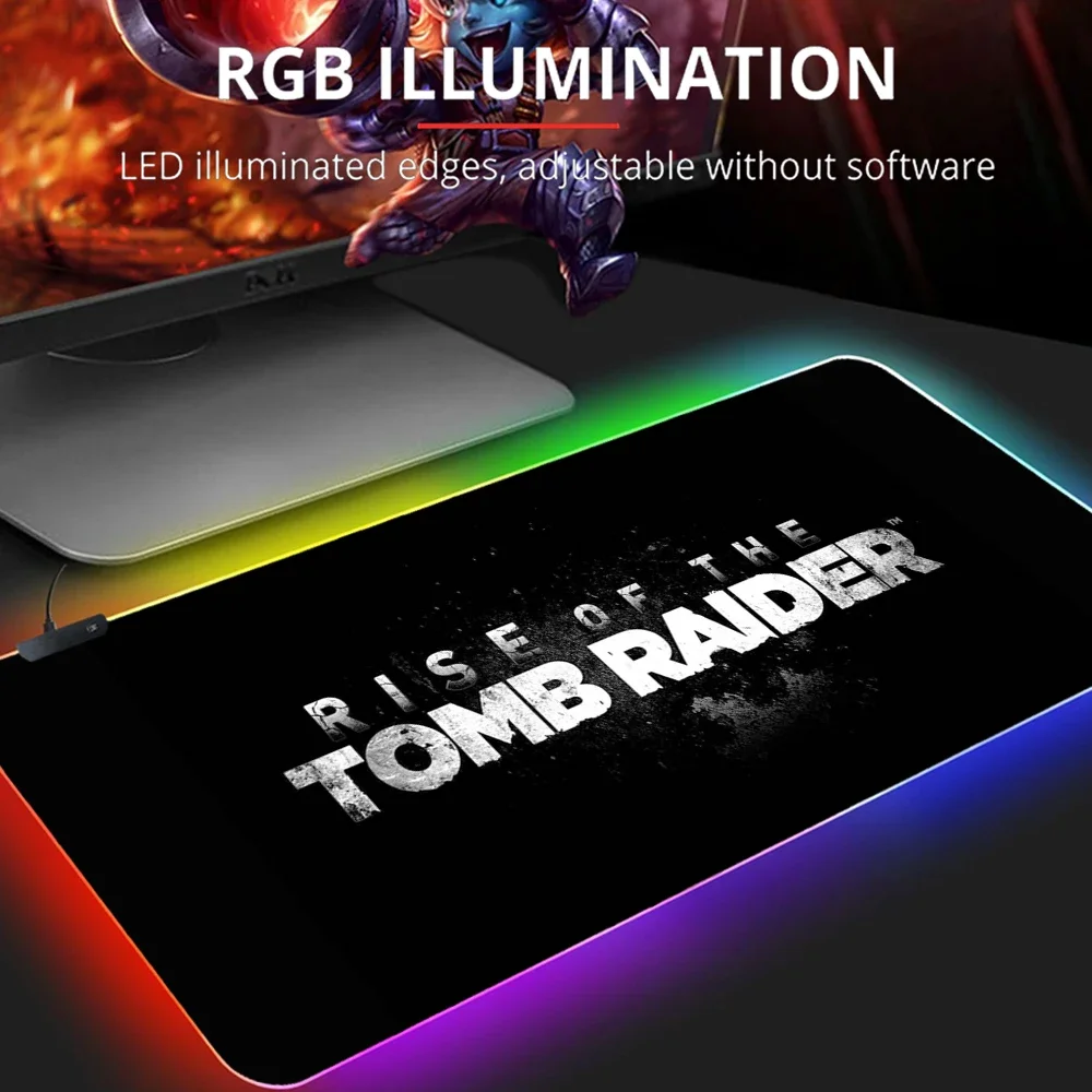 Tomb Raider Lara Croft Adventer Game Creative RGB Mouse Pad with Locking Edge Mouse Mat Natural Rubber Gamer Computer Laptop Pad