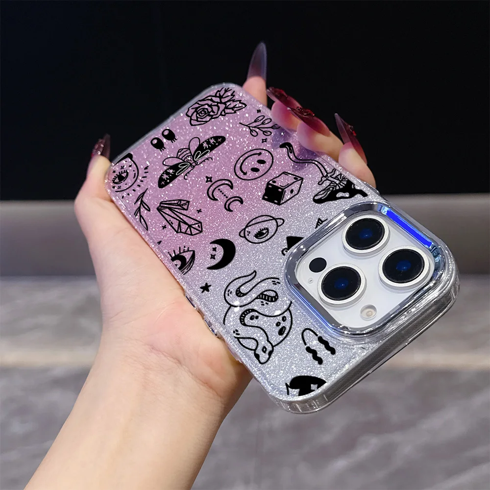 라인 아트 검은 나비 도금 투명 폰 케이스 (OPPO Reno4 Reno5 Reno6 Reno8 Reno11 Reno12 Reno13 Z T F Pro 4G 5G 용)