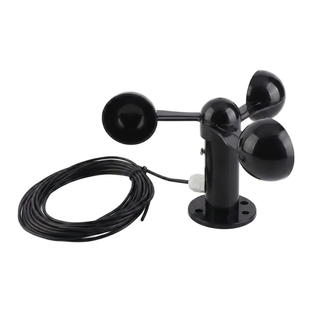 Durable Universal Anemometer Sensor Black ABS Wind Speed Sensor Waterproof Cable Accuracy Measurement Three Cups Anemometer