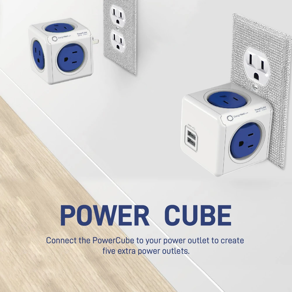 

Portable Travel Adapter, Cubic Outlet Adapter with 5 AC Charging Ports and 2 USB Charging Ports, Creative Combination, Colorful