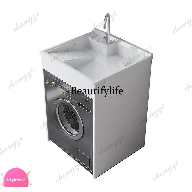 R134 L181 Nordic Creative Solid Wood Balcony Laundry Cabinet with Washboard Front-Loading Washing Machine Cabinet Bathroom Furni