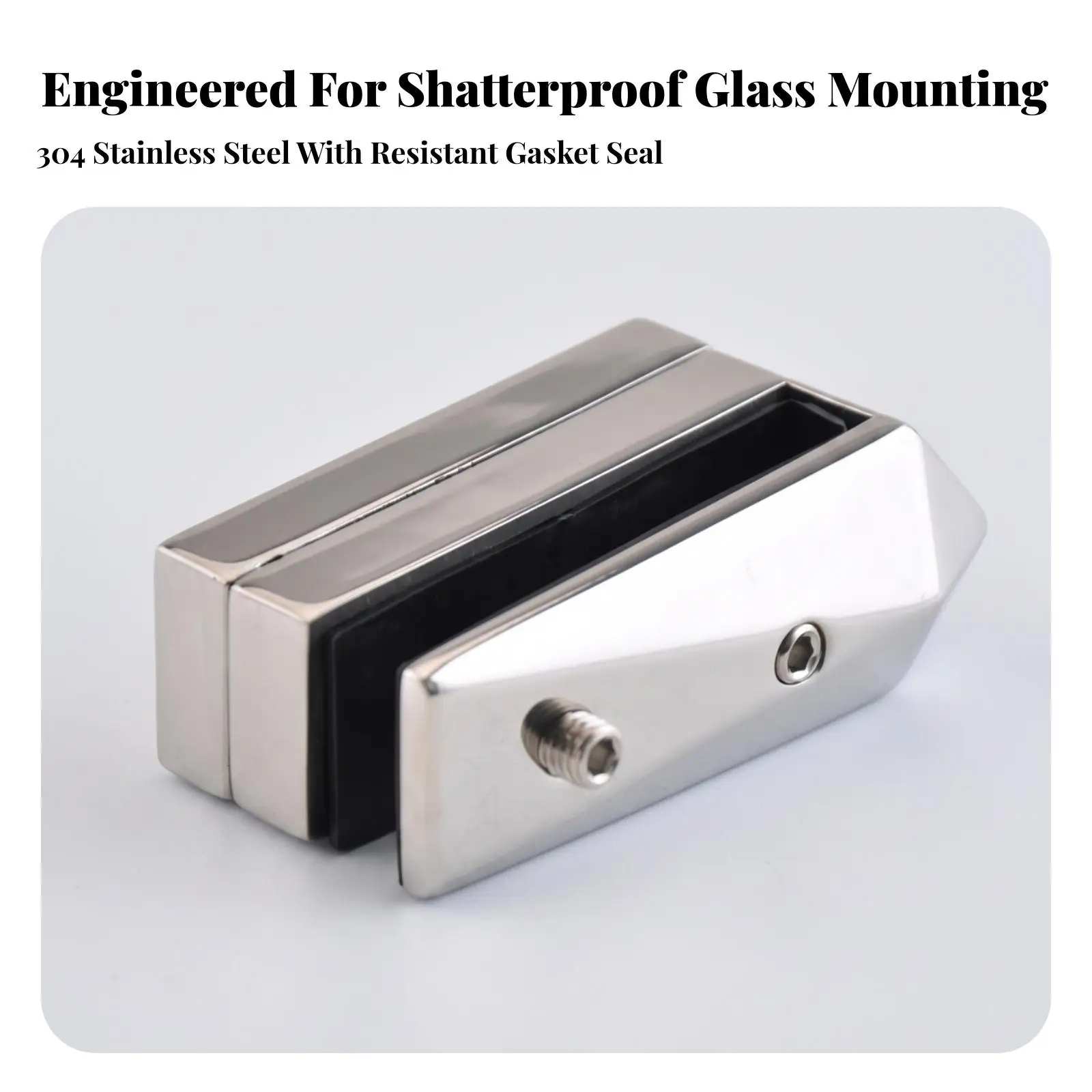 Stainless Steel Glass Clamp | Rectangular Wedge Design, Glass Clamp with Rubber Liner, for Pool