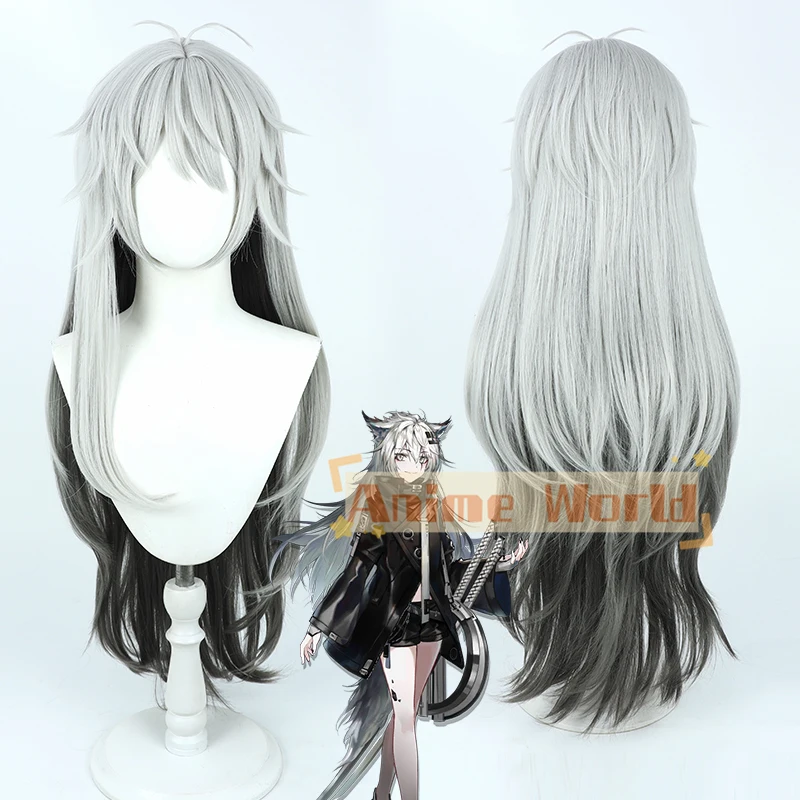 Arknights Lappland Cosplay Wig 100cm Long Gray Mixed Synthetic Hair Heat Resistant Halloween Carnival Role Play Party + Wig Cap