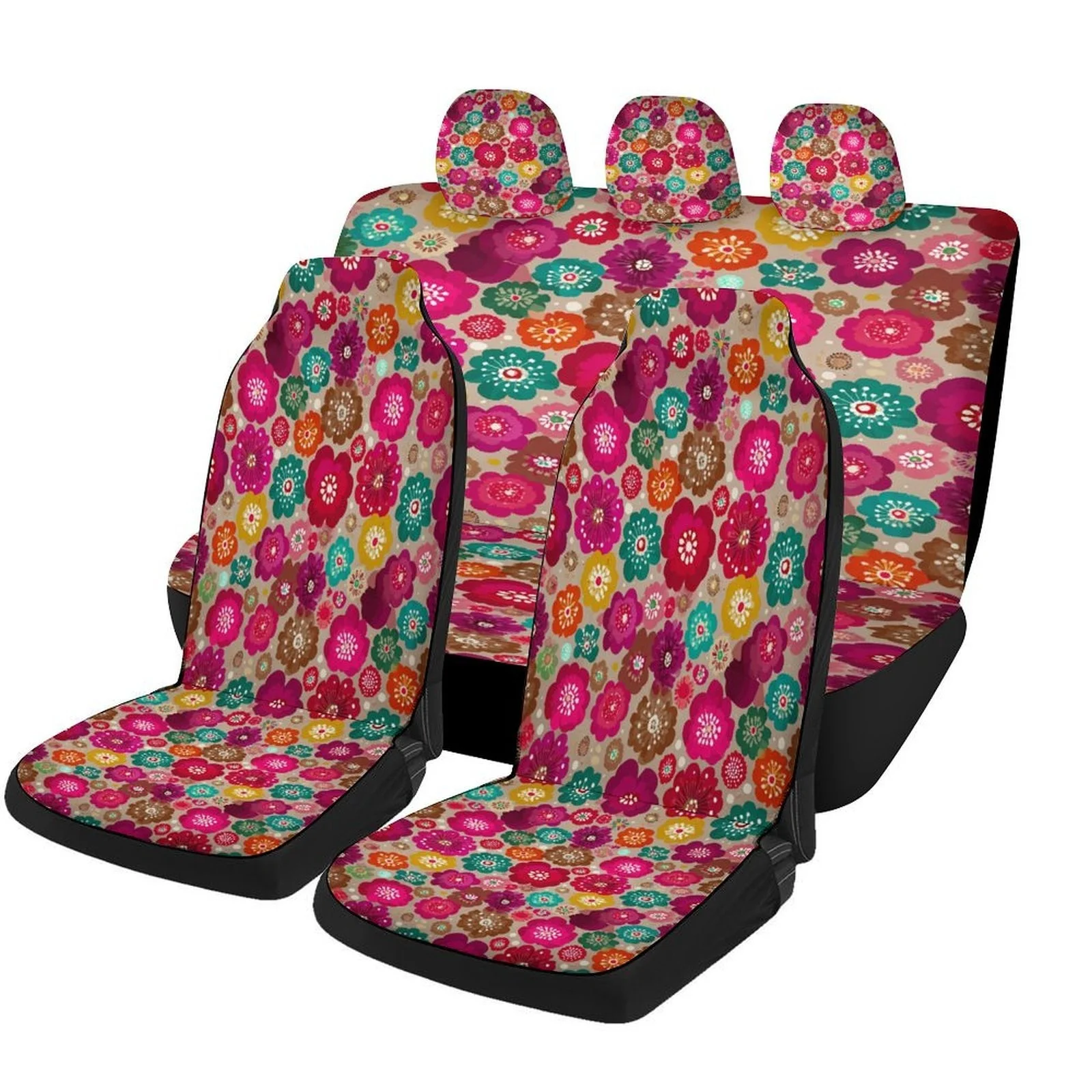 

Floral Pattern Designed Car Seat Cover Set For Most Cars, Trendy Novelty High-quality Car Seat Protector Covers Full Set, Univer