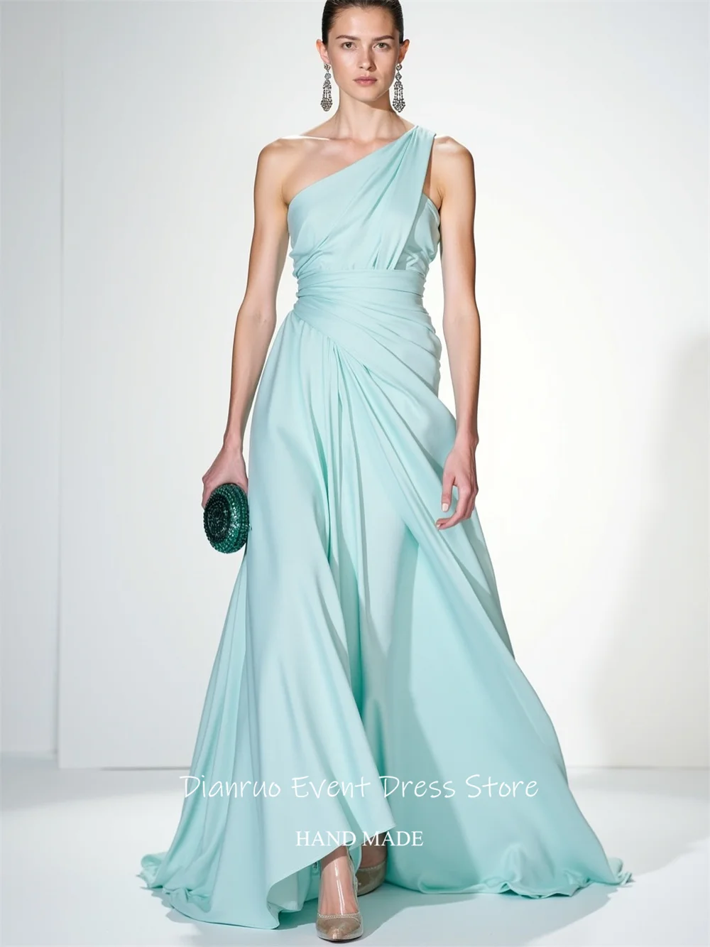 Dianruo Flowy A Line فساتين سهرة بكتف واحد مكشكشة رداء حفلات بدون أكمام بوهيمي عالي الجودة فساتين لحضور الحفلات الموسيقية حسب الطلب