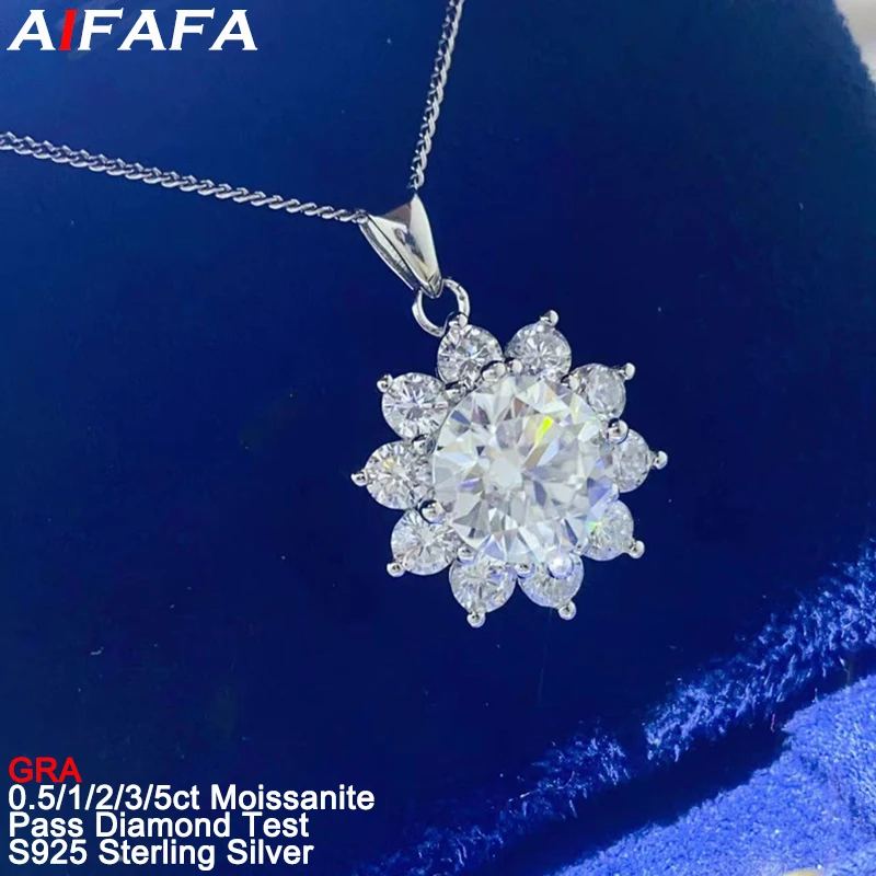 0.5/1/2/3/5 Carat D Color Moissanite Pendant Necklace Sunflower Moissanita S925 Silver Neck Jewelry Pass Diamond Test Wholesale