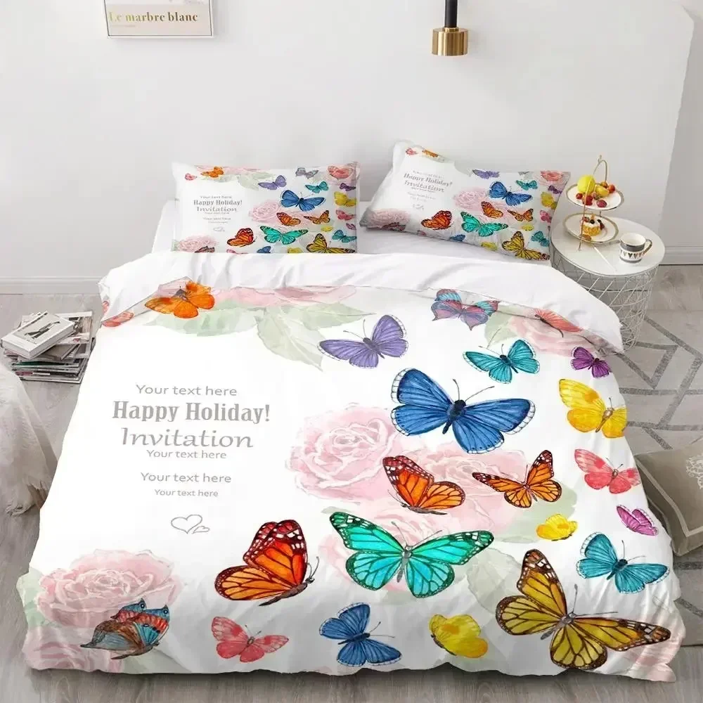 Butterfly Duvet Cover Set 3D Galaxy Purple Butterfly Floral Printed Bedding Set Fantasy Theme King Size Comforter Cover for Girl