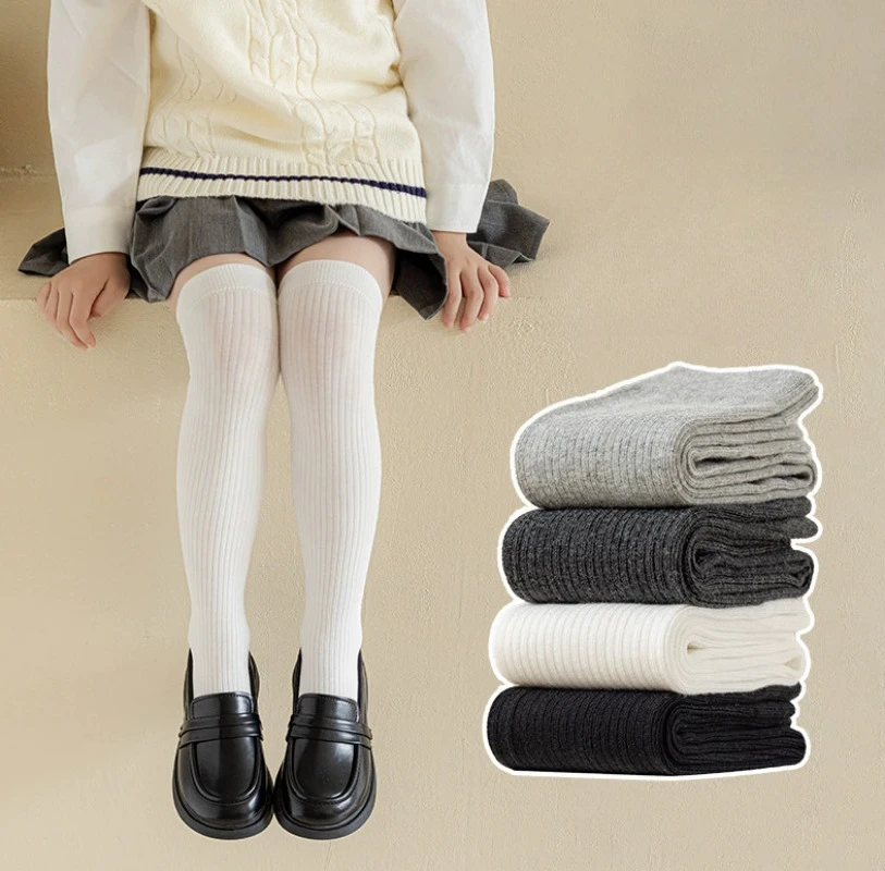 

Children's Stockings Solid Color Girls Over Knee Socks Korean Solid Color Black White Soft Cotton School Tube Socks Comfort Fit