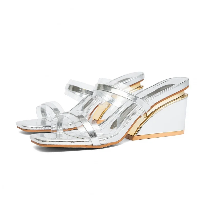 

Women's summer outdoor wedge beach sandals 2026 new fashion trendy high-heeled 6cm one-strap sandals