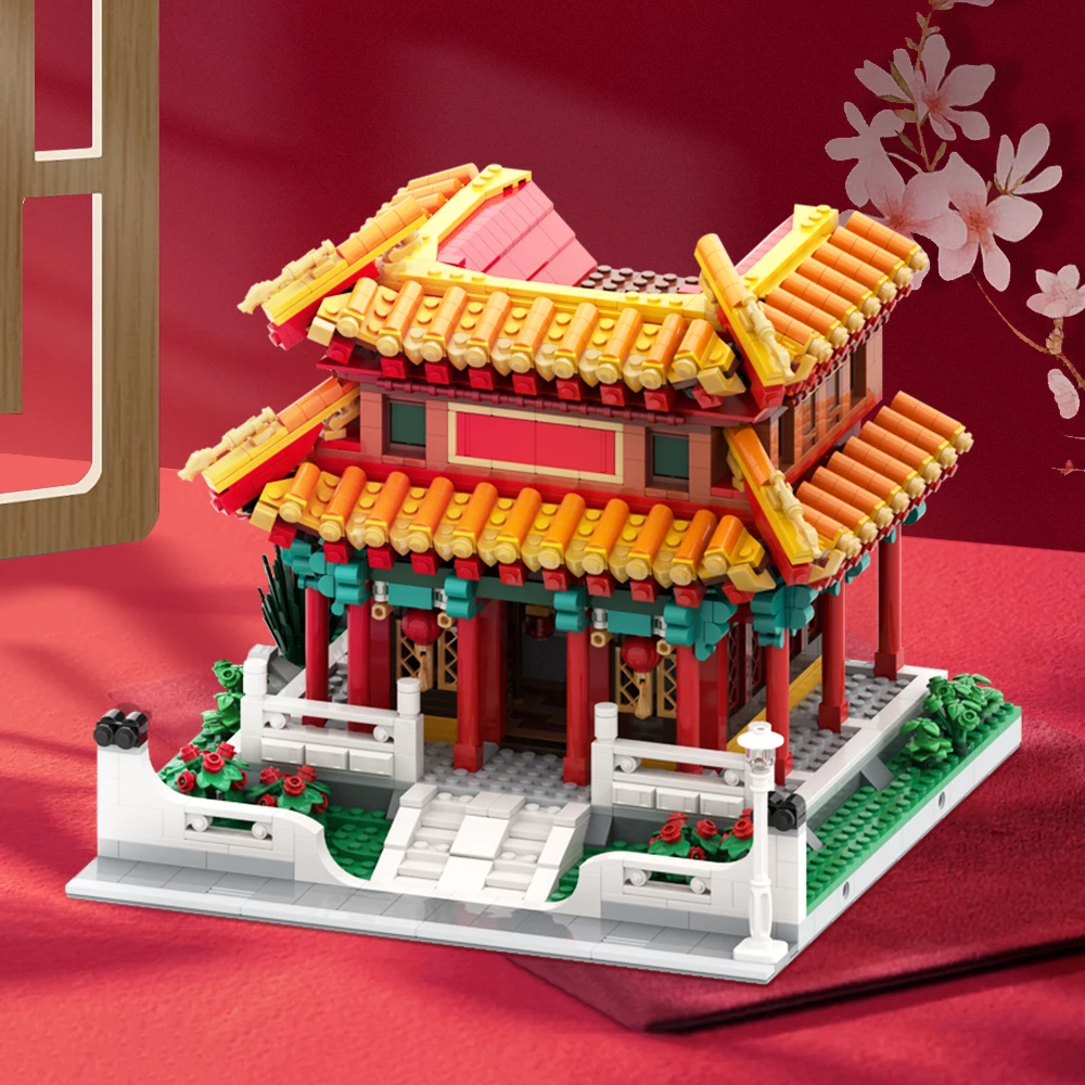 

MOC City Street View Building Chinese Traditional Festivals New Year Temple Modular Building Block Assembly Model Brick Toys