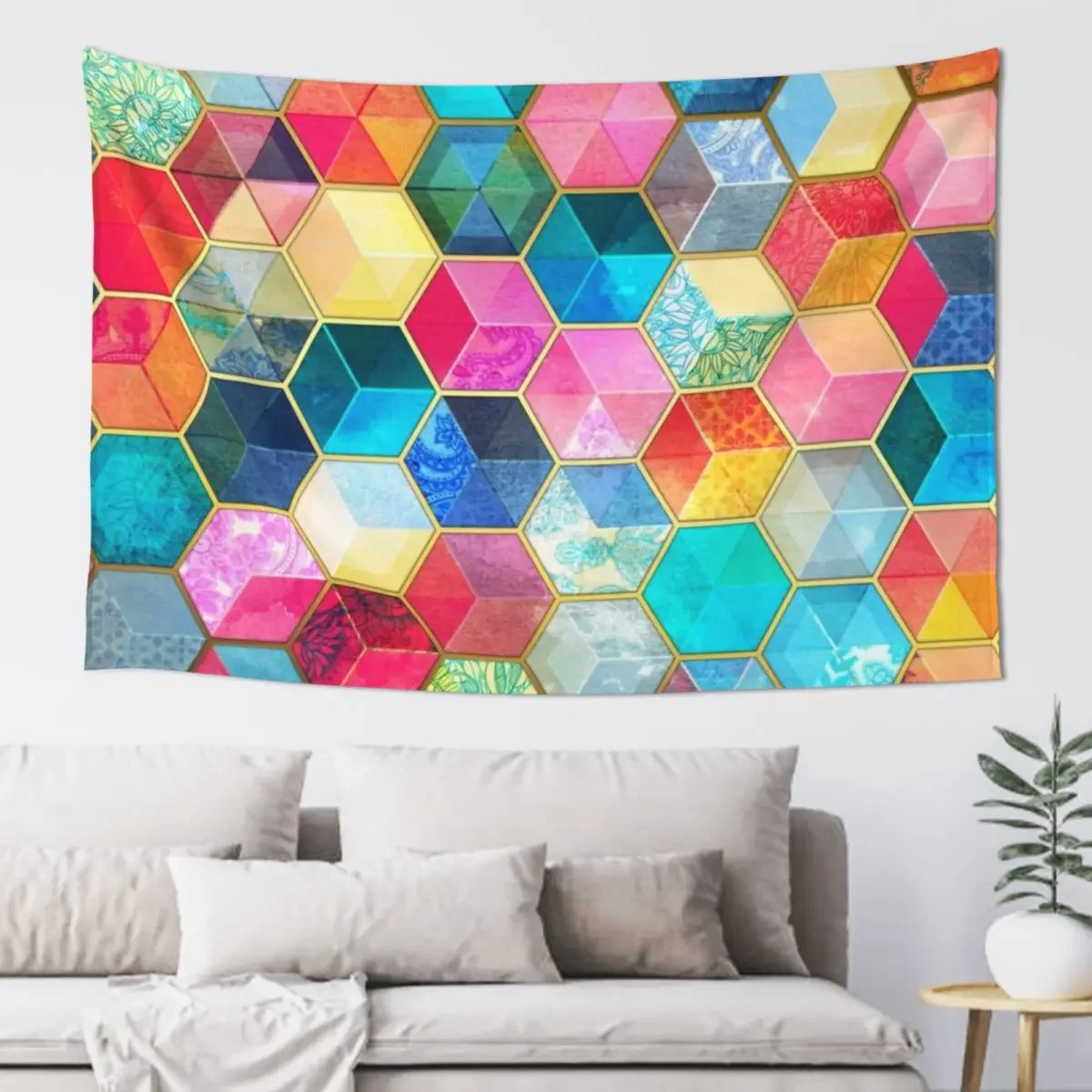 

Crystal Bohemian Honeycomb Cubes - colorful hexagon pattern Tapestry Wall Hanging Decor Aesthetic Decoration Tapestry