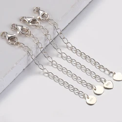2pcs 925 Sterling Silver Extension Chains With Heart Tag Lobster Clasps For Necklace Bracelet Jewelry Findings Wholesale Fashion