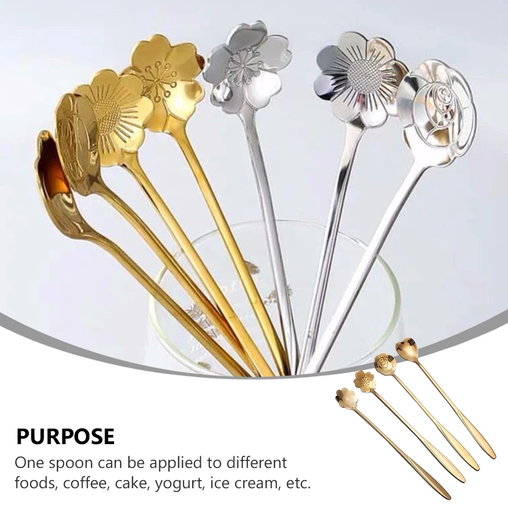 

12pcs Stainless Steel Long Handle Stirring Spoon For Coffee Dessert Ice Cream Soup Milk Tea Dishwasher Safe Golden