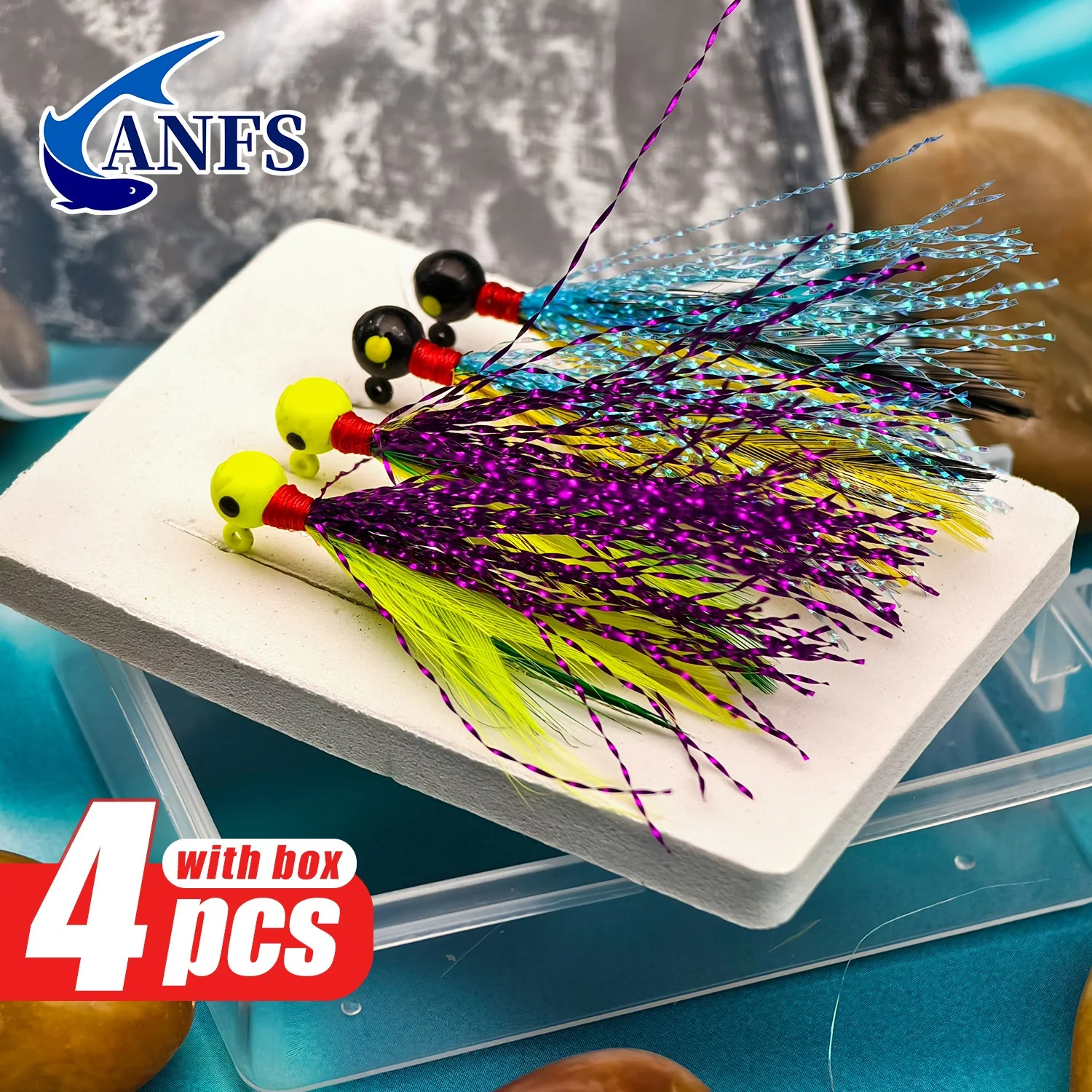 ANFS 4pcs/Box Jig Head Fishing Hook Set- Freshwater Saltwater Fishing Jig Hooks For Bass Crappie Trout Panfish