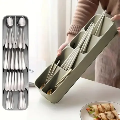 2PCS 다목적 칼 붙이 보관함 Flatware 칼과 포크 구획 주최자 주방 서랍 분류 보관함