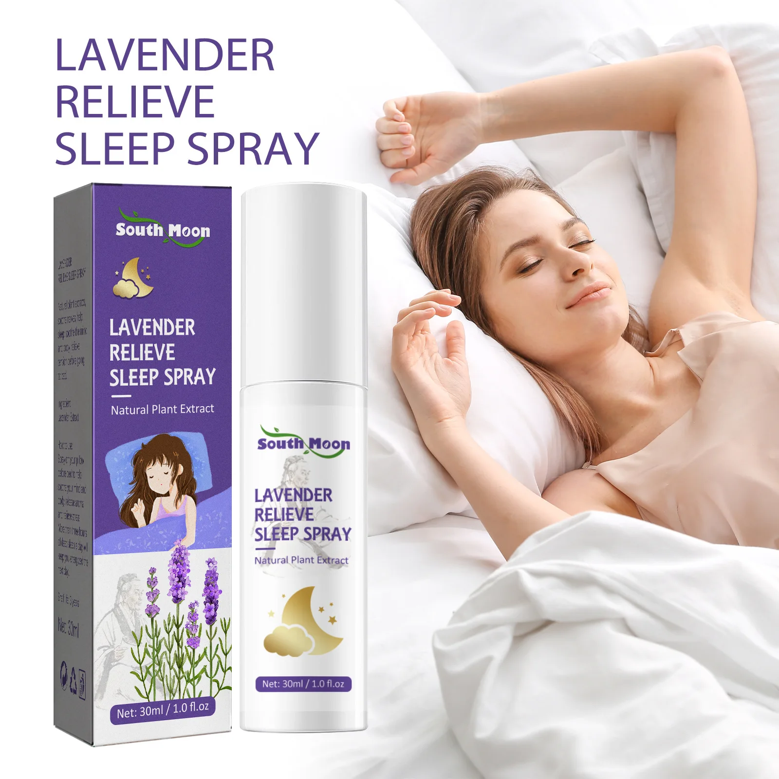 Lavender Insomnia Spray Natural Plant Extract Relieve Stress Soothing Nerves Essential Oil to Help Enjoyable Sleep Health Care