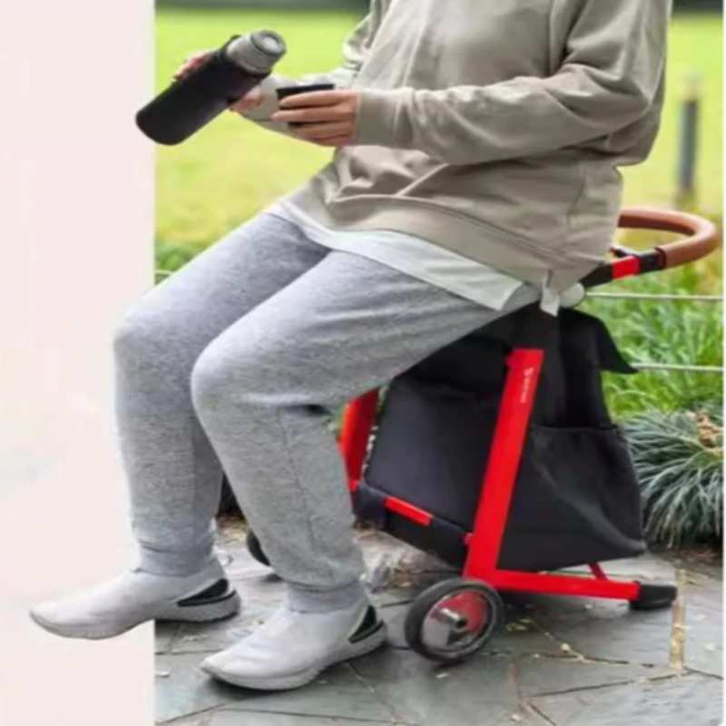 

Portable Folding Shopping Cart with Seat Aluminum Waterproof Lightweight Hand Truck Trolley Wagon for Elderly Groceries