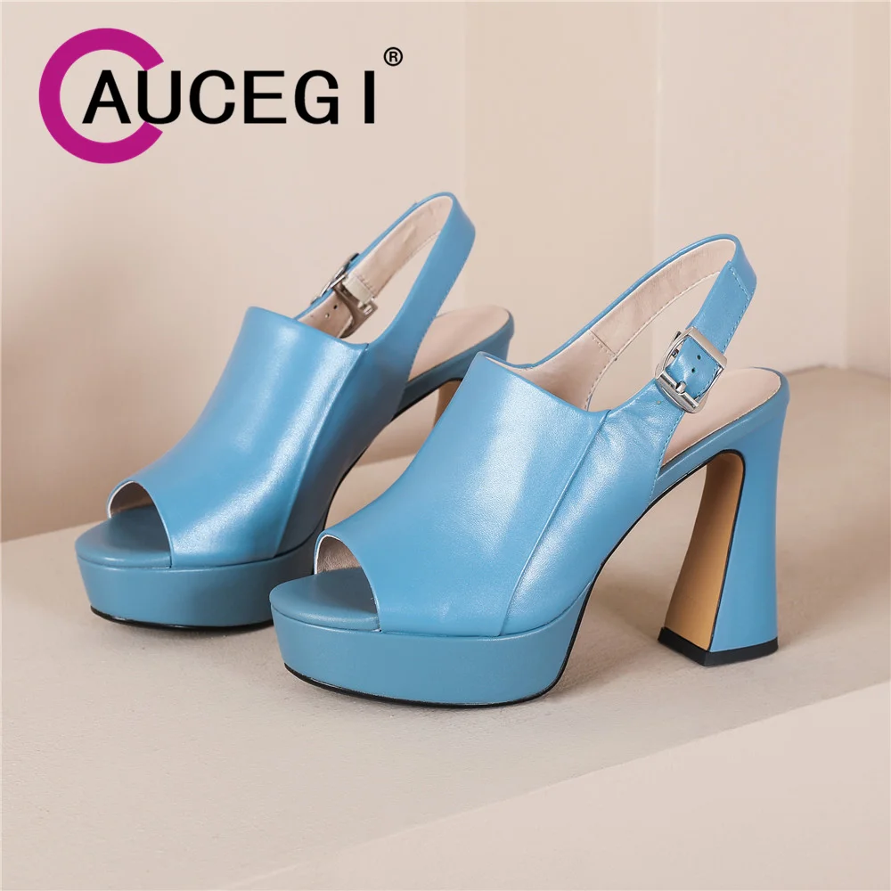 

Aucegi Elegant Platform Thick-Soled Slingback Sandals Round Open Toe Buckle Straps Women New Summer Designer Party Prom Shoes