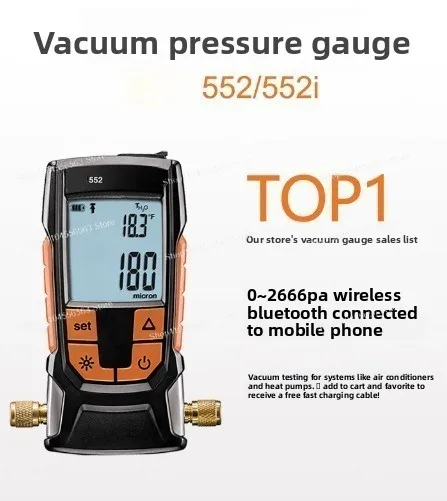 Digital Vacuum Gauge 552 High Precision Electronic Manifold Negative Pressure Tester HVAC Tool