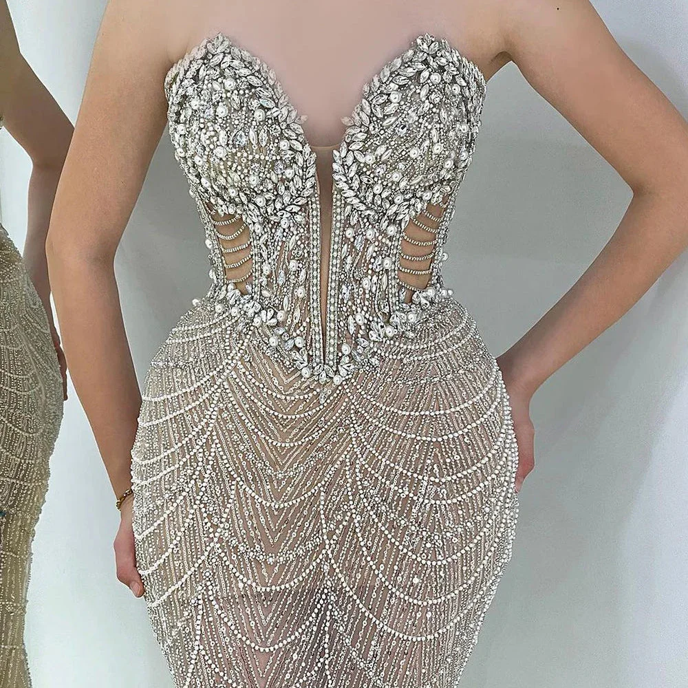 Mila Strass Galajurken Kralen Sweetheart Hals Aangepaste Formele Avond Prachtige Zeemeermin Mouwloze vestidos de gala 2025