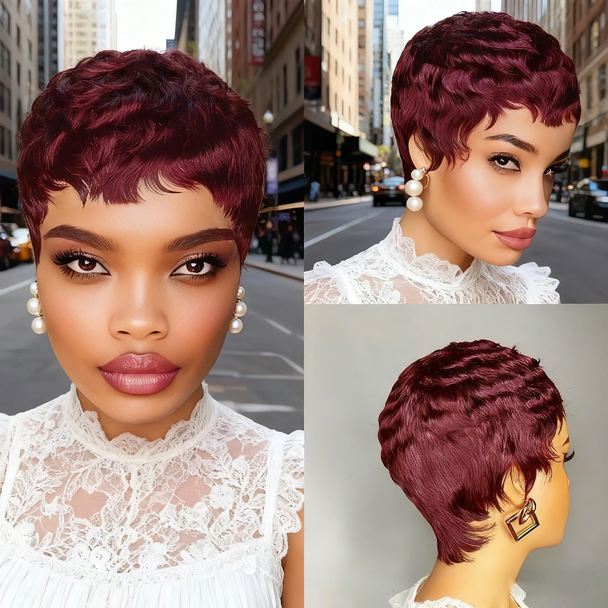 

Короткий парик из натуральных волос с стрижкой пикси, бразильский парик из волос Реми с челкой 99J 30 # 4 # Цветной парик для женщин