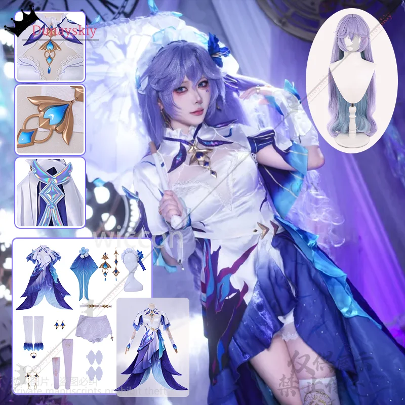 Wuthering ondas cantarella cosplay anime medusa vestido irregular azul roxo lolita headwear perucas jirai kei meninas traje