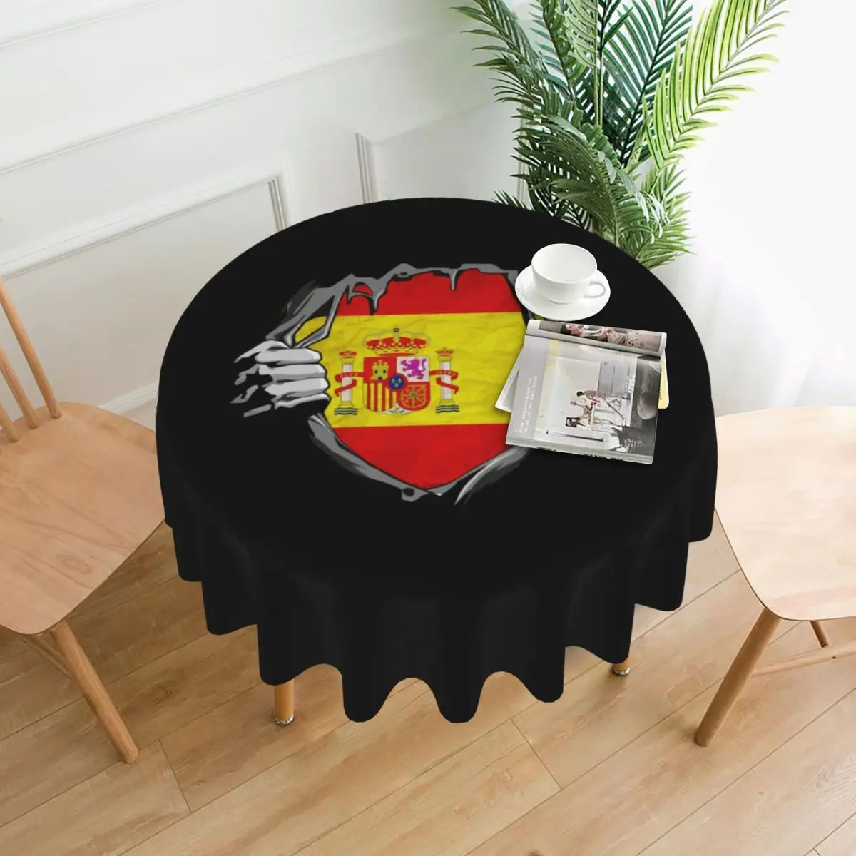 Bandera Nacional. España. Mantel redondo impermeable, mantel a prueba de aceite para eventos de cocina, cubierta para mesa de comedor de 60 pulgadas