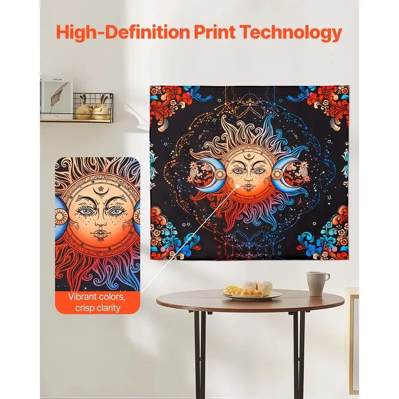 VIKAMA Face of the Sun and Moon Mandala Tapestry Bohemian Flower Illusion Astrology Wall Hanging Cloth Bedroom Yoga Room Decor