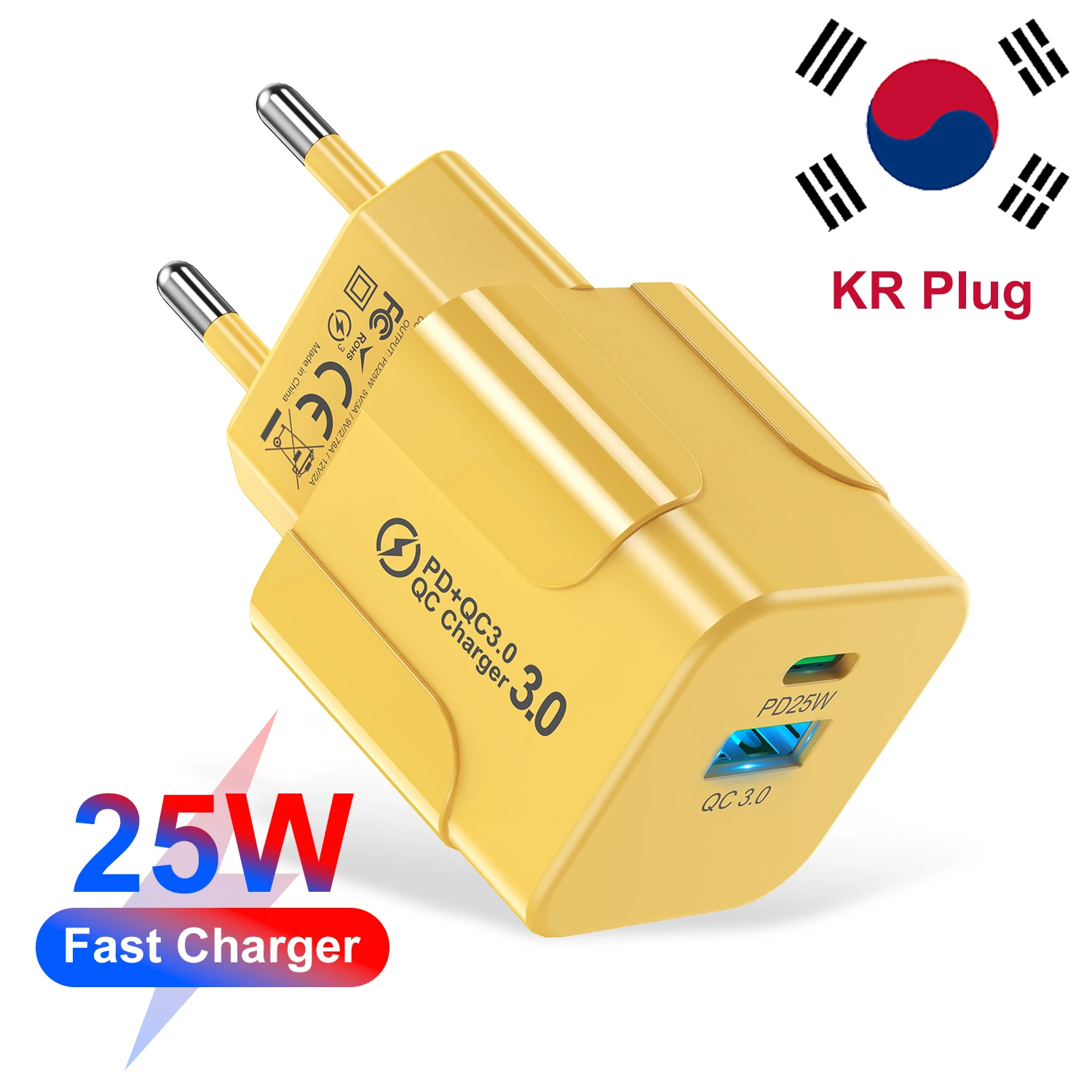 PD25W Korean Charger for iPhone 15 Pro Max USB Type C Fast Charger USB C Fast Chargig Charger KR Plug Quick Charger Wall Charger