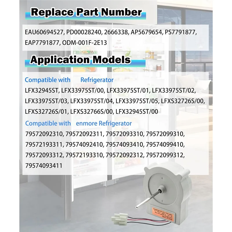 ABJT-EAU60694527 Refrigerator Evaporator Fan Motor For  Kenmore Fridge Fan Motor Replacement PD00028240 2666338 AP5679654
