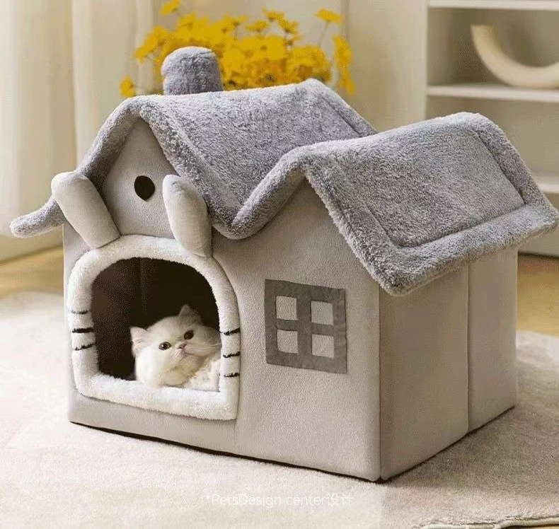 Cama/Casinha Dobrável para Cães e Gatos de 3kg, Ninho Quente de Inverno com Teto Duplo, Cesto/Caverna Sofá para Filhotes e Pets