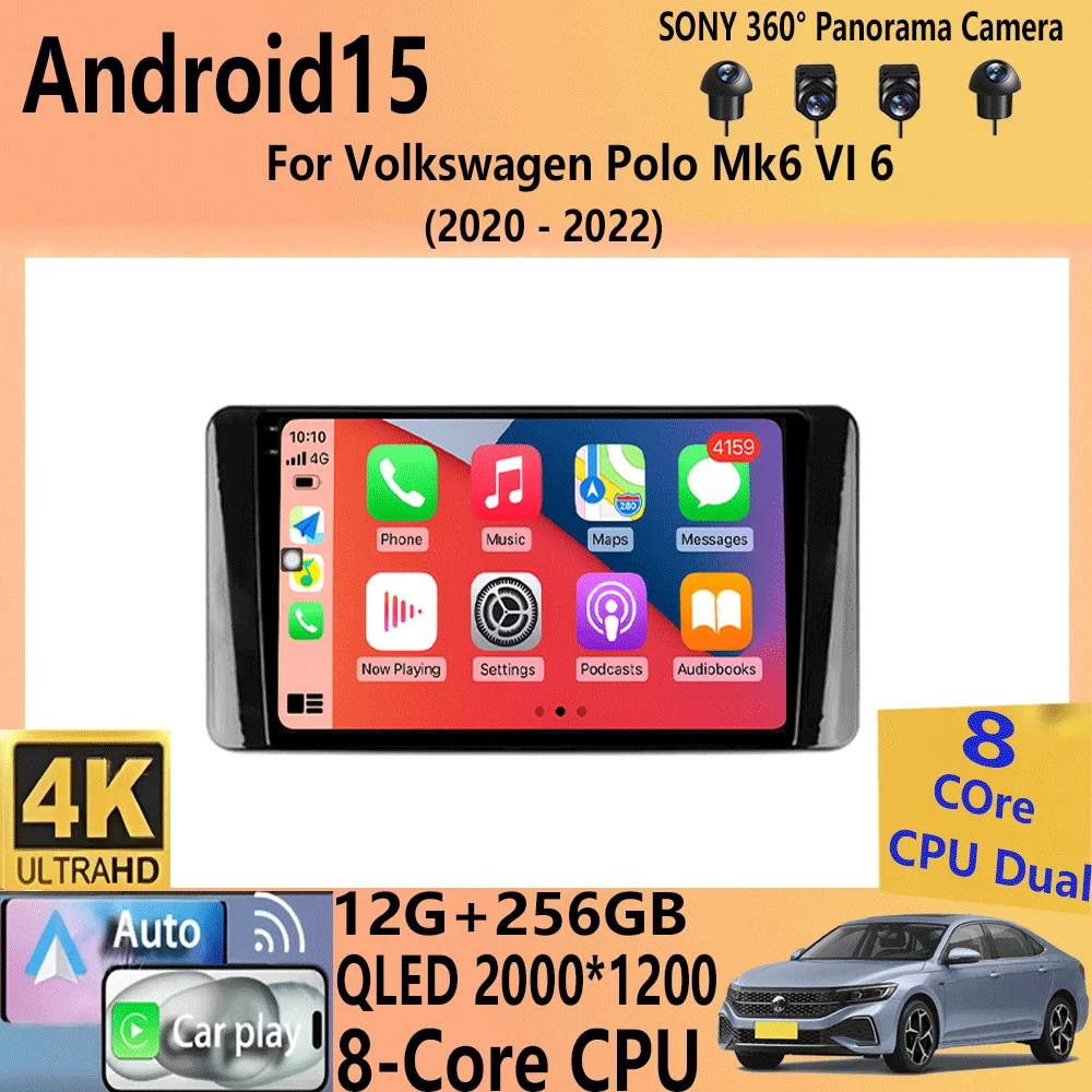 Android 15 For Volkswagen Polo Mk6 VI 6 2020 - 2022 Car Radio Multimedia Video Player Navigation Carplay WIFI BT 2Din 2 Din DVD