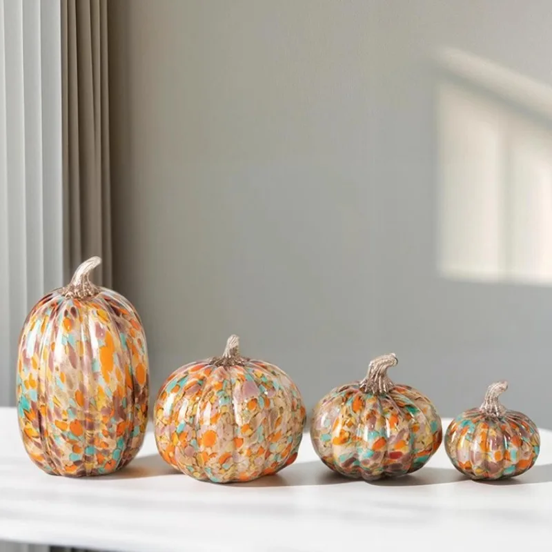 Glass Pumpkin Sculpture Colored Transparent Glass Pumpkin Craft Decoration Doll Home Decoration