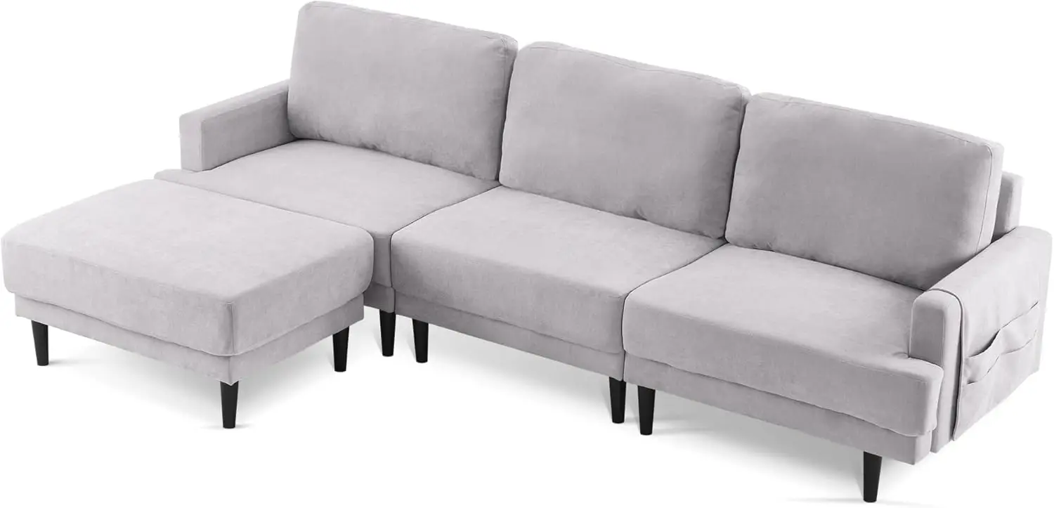 

Sectional Couch Sofa 3-Seat Modern Grey Couch with Ottoman Convertible Modular Sofa Set for Bedroom Living Room L Shaped