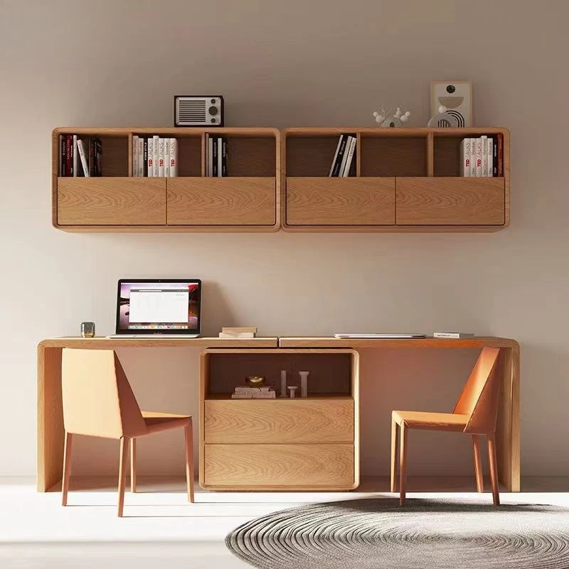 

New minimalist solid wood home Italian minimalist bedroom student writing desk Nordic retractable double computer desk
