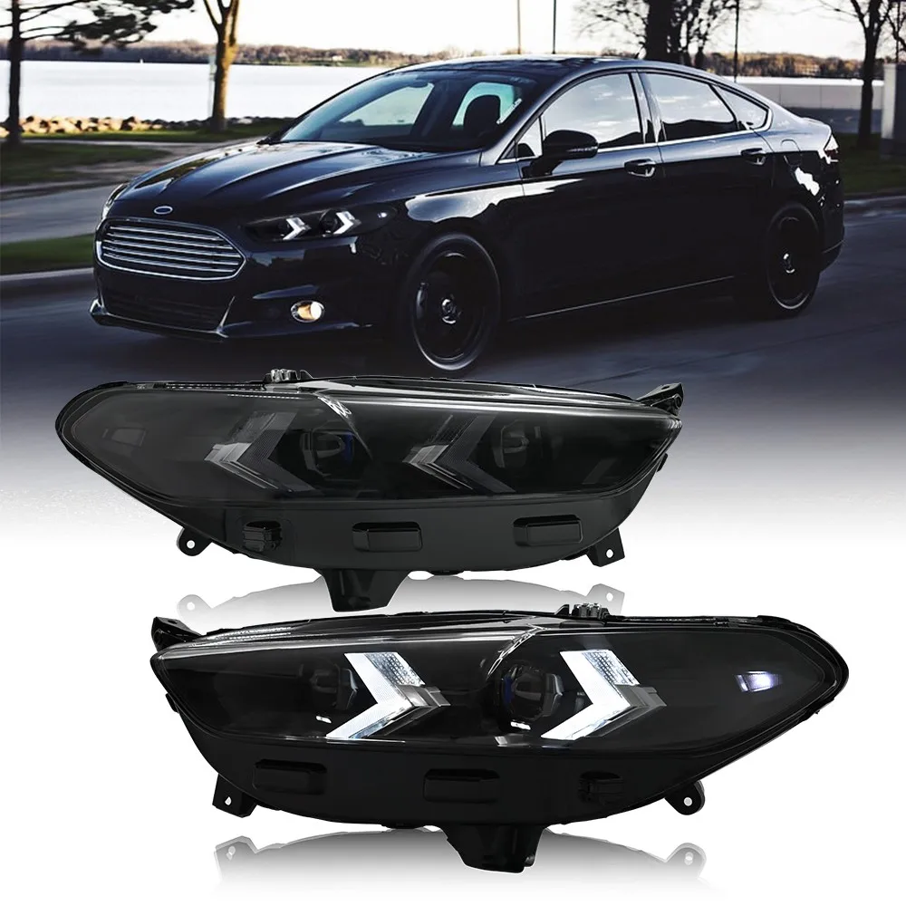 

LED Headlight Assembly For 2013-2016 Ford Fusion Black Projector Headlights Lamps LED Sequential Signal