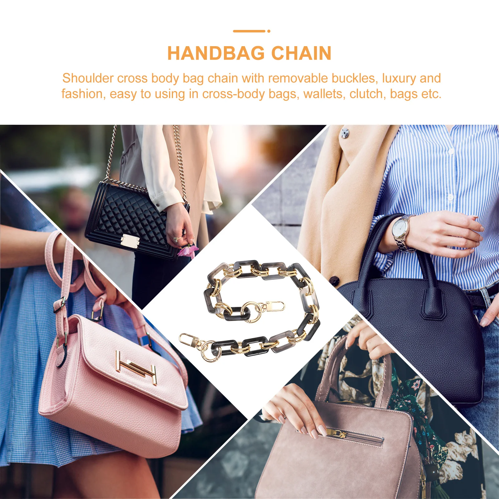 

Vintage Acrylic Alloy Bag Chain Strap for Handbags Wallet Replacement Sturdy Fashionable Design Chic Purse Handle Long Lasting