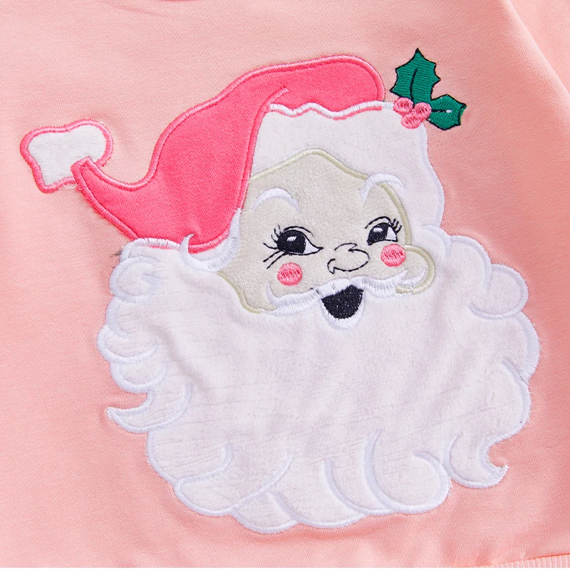 2024-07-27 Lioraitiin Toddler Girl Christmas Outfits Santa Embroidery Long Sleeve Sweatshirts and Flare Pants 2Pcs Clothes Set