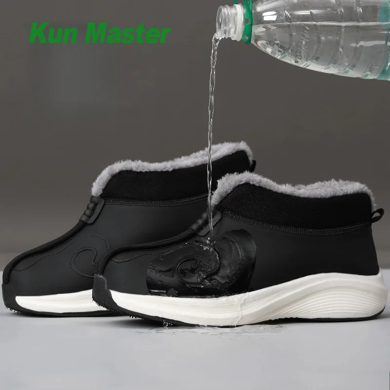 Unisex Waterproof Mid Top Fleece Lined Warm Taoist Boots YunGou Cotton Shoes Winter Tai Chi Martial Arts Shoes