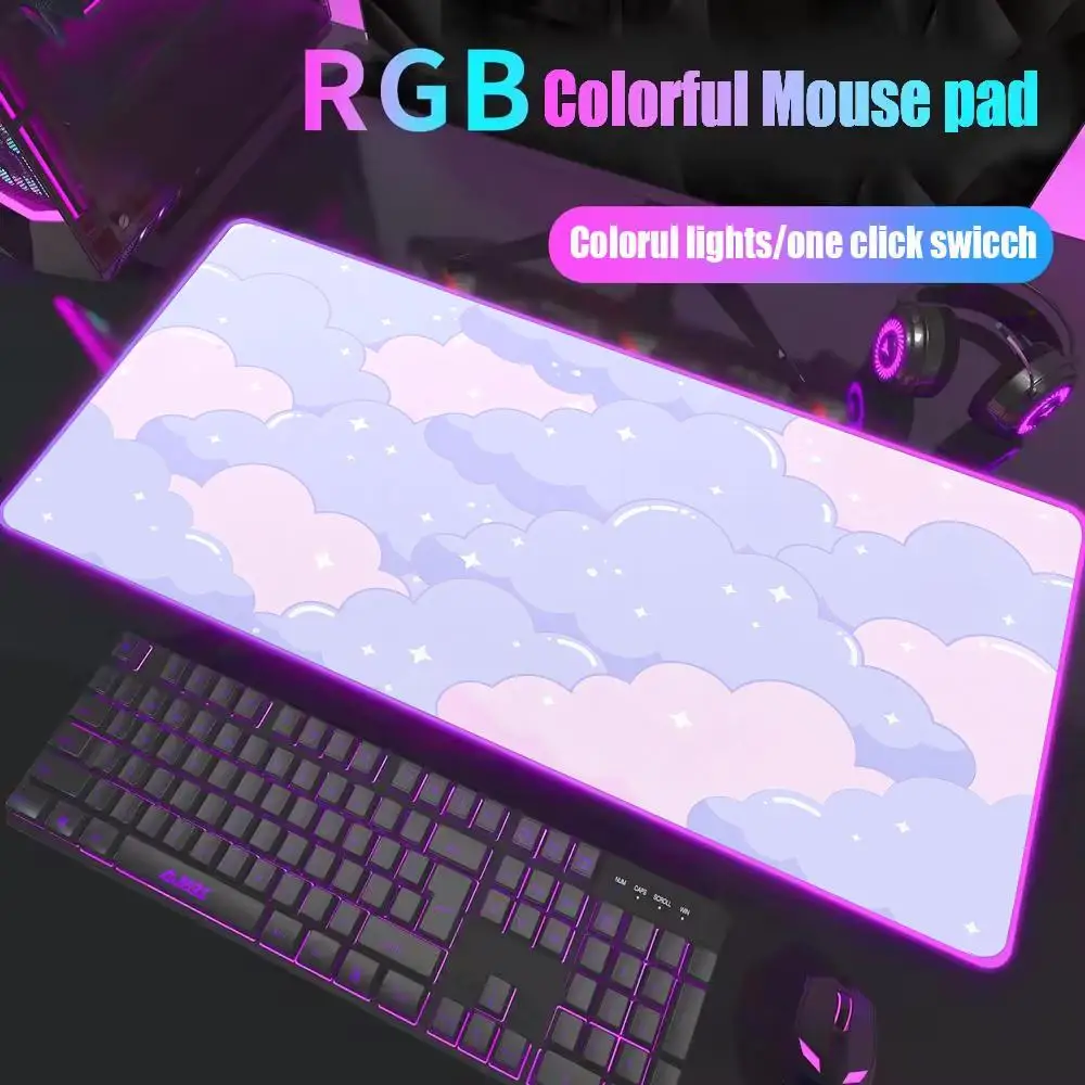 

Gaming RGB Mouse Pad Colorful Cloud Art Keyboard Mat Large Gamer Led Backlight Mousepad Xxl Office Non-slip Deskmat for Computer