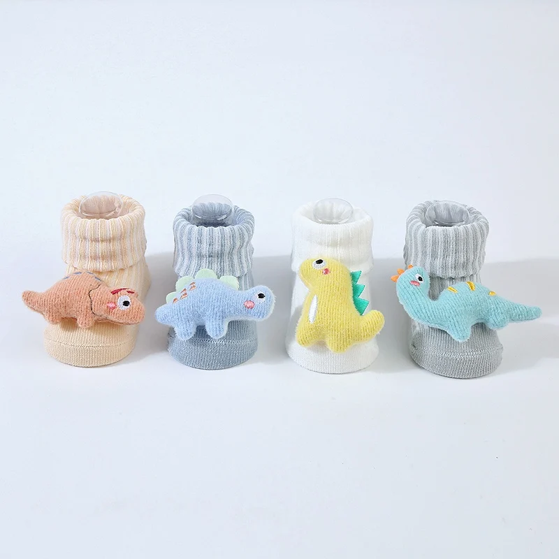 Cartoon Baby Socks Autumn Winter Newborn Plush Dinosaur Thick Warm Stocking Infant Anti-slip Floor Terry Sock